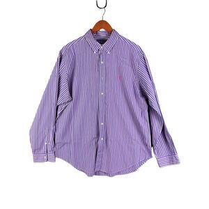 Polo Ralph Lauren Button Up Dress‎ Shirt Striped Vintage Purple Pink Mens XL EUC